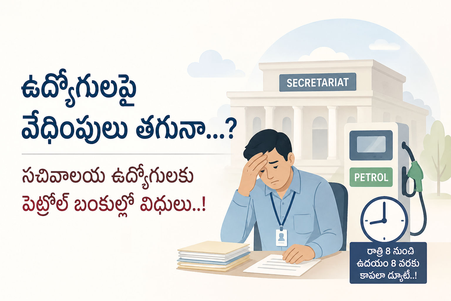 Secretariat employees night duty at petrol bunks Andhra Pradesh harassment issue