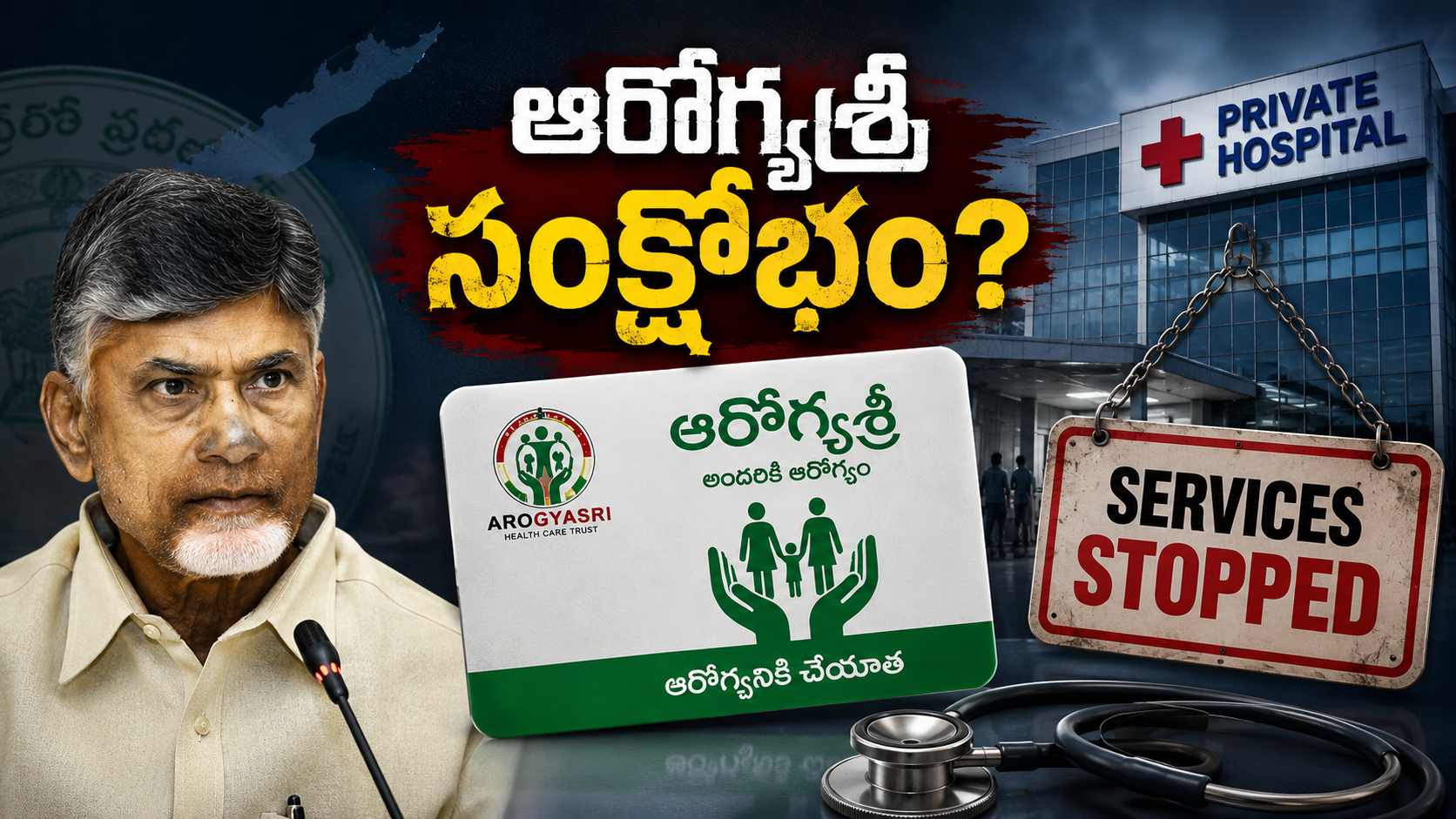 ఆరోగ్యశ్రీ పథకం సంక్షోభంపై ప్రైవేట్ ఆసుపత్రుల విముఖతను చూపించే ఫీచర్డ్ ఇమేజ్