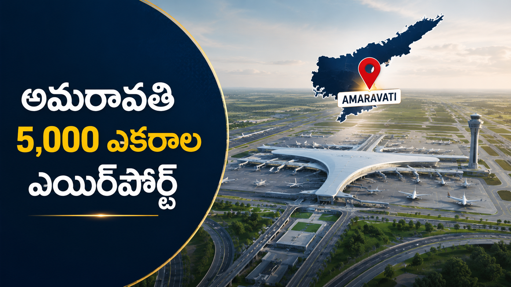 అమరావతి 5000 ఎకరాల ఎయిర్‌పోర్ట్‌ను ప్రపంచ ఎయిర్‌పోర్ట్‌లతో పోల్చిన చిత్రం