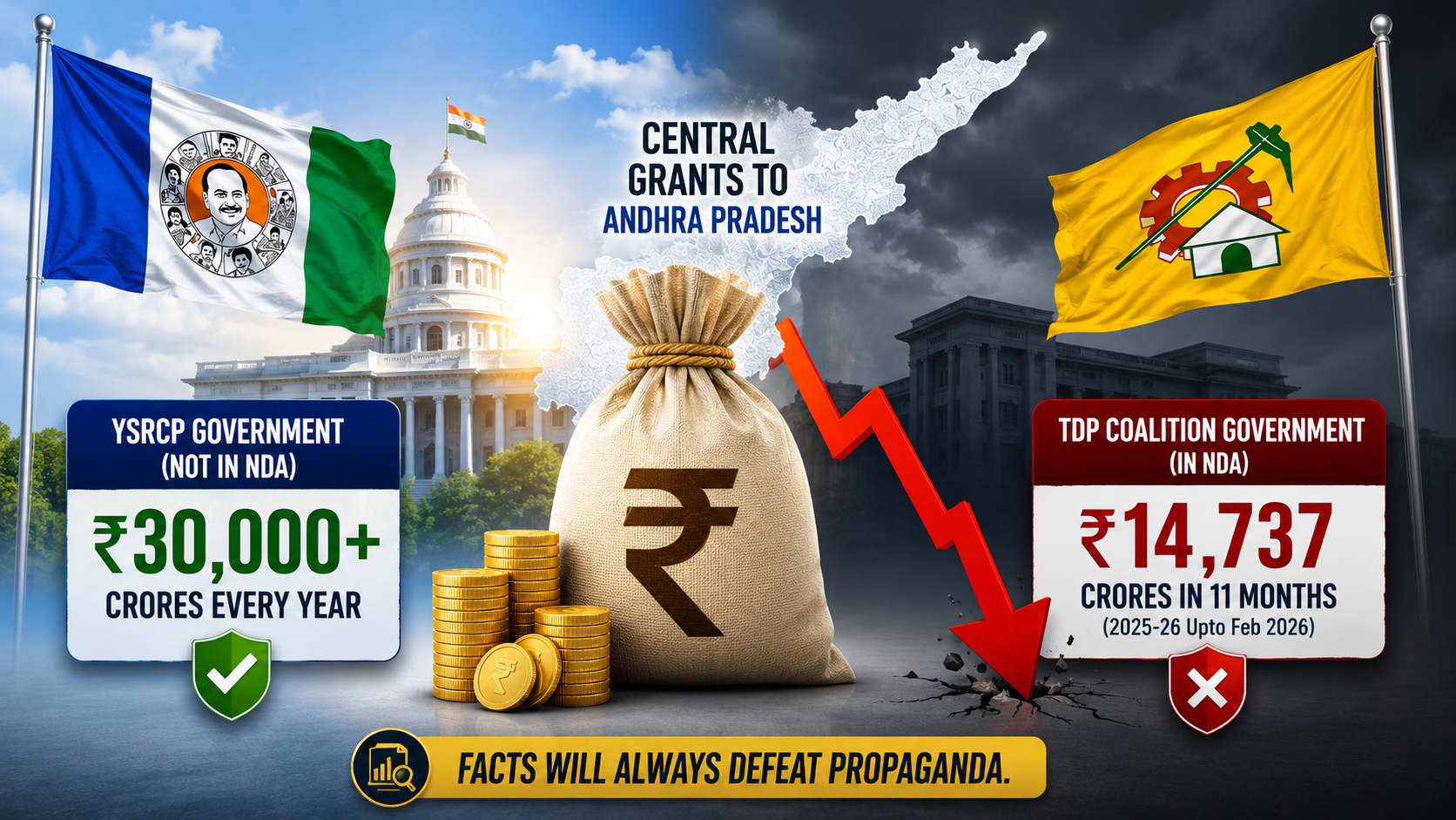 Comparison of Andhra Pradesh central grants under YSRCP and TDP coalition governments