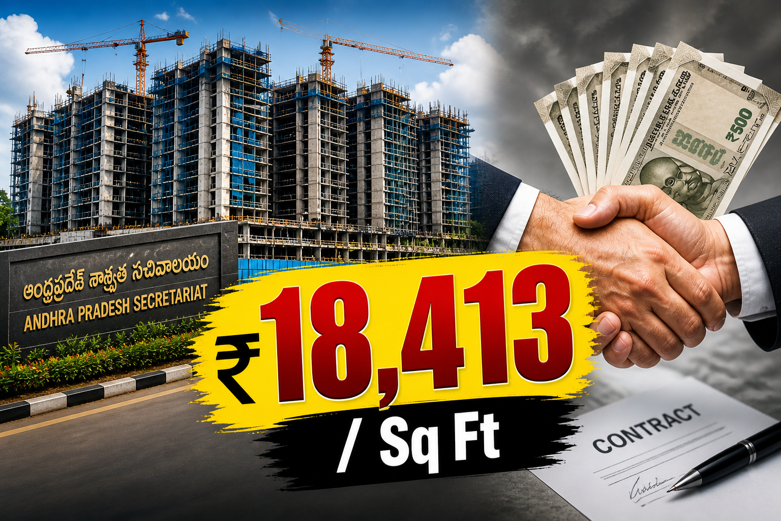 AP Secretariat construction cost ₹18413 per sq ft corruption issue