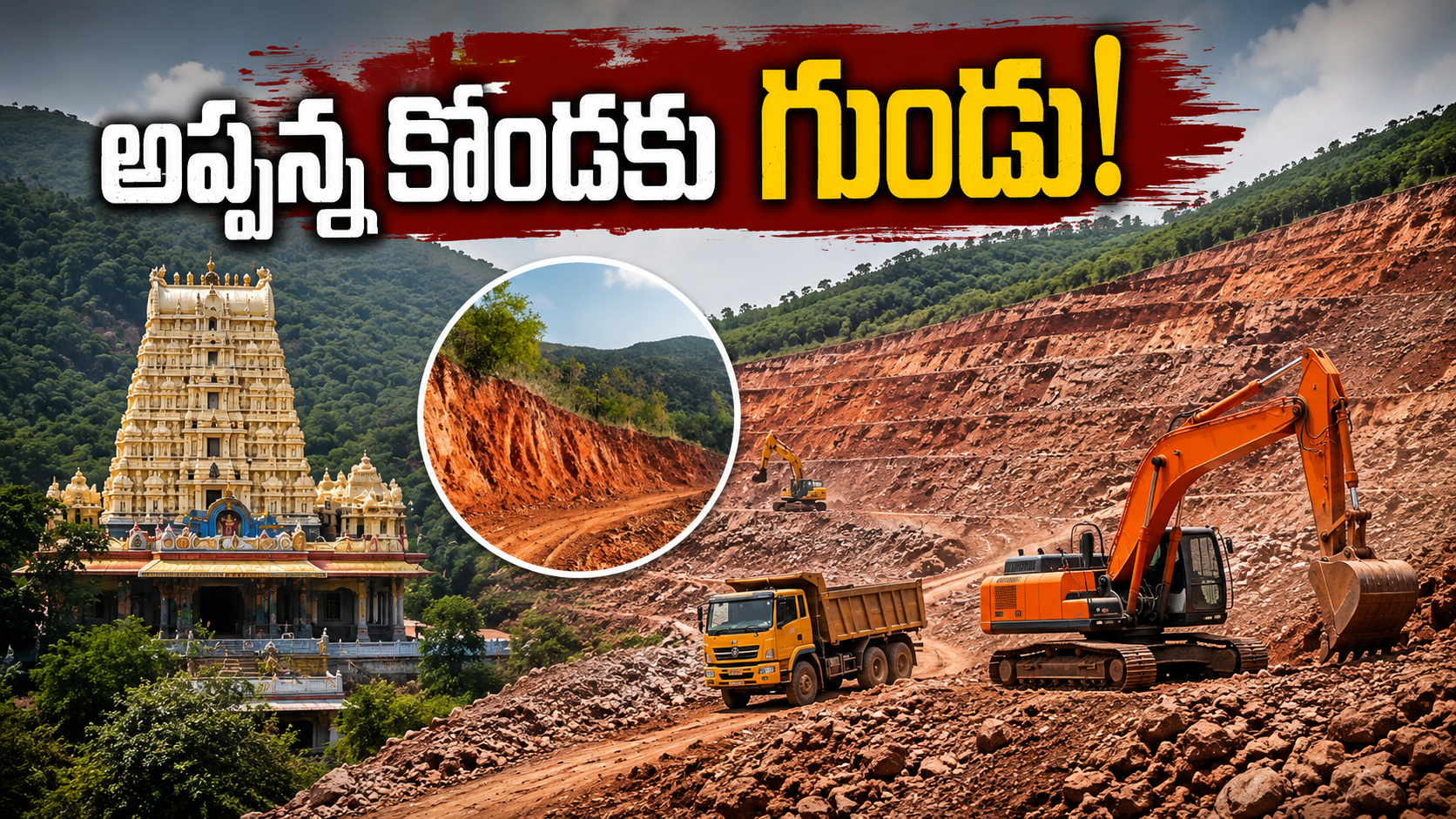 సింహాచలం కొండలపై జరుగుతున్న భారీ తవ్వకాల దృశ్యం