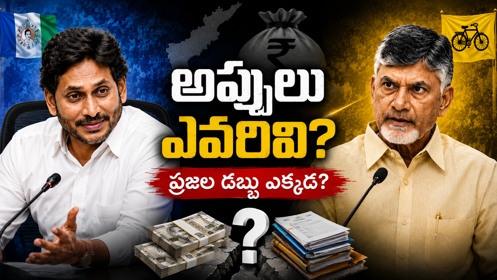 జగన్ మరియు చంద్రబాబు పాలనలపై అప్పులు, సంక్షేమం, ఆర్థిక పరిస్థితుల పోలికను చూపిస్తున్న రాజకీయ ఫీచర్డ్ ఇమేజ్