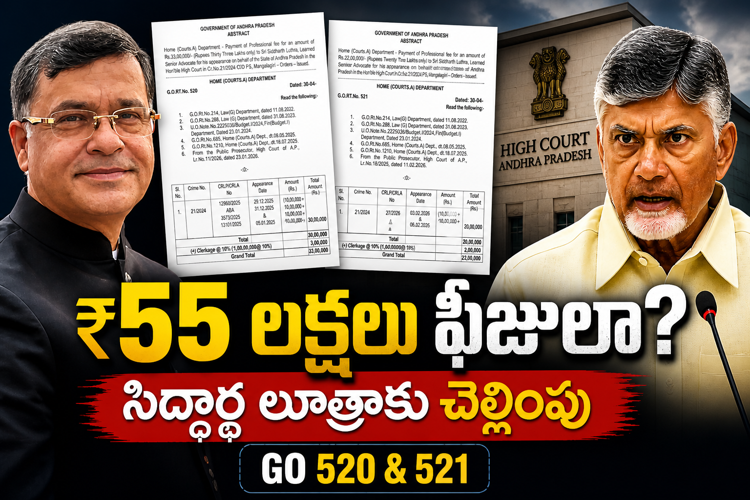 AP Govt GO 520 521 Siddharth Luthra fees 55 lakh payment proof