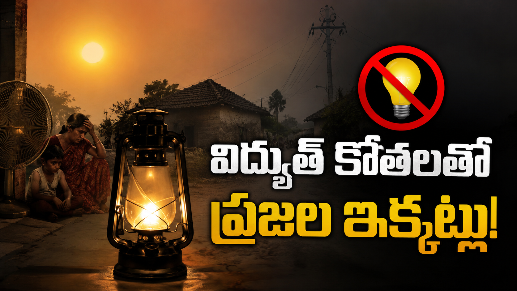 విద్యుత్ కోతలతో గ్రామాల్లో ప్రజలు ఎదుర్కొంటున్న ఇబ్బందులను చూపించే ఫీచర్డ్ ఇమేజ్