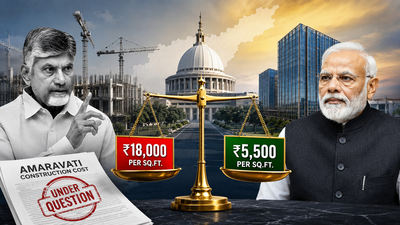 అమరావతి నిర్మాణ వ్యయం అంశంపై కేంద్ర, రాష్ట్ర ప్రభుత్వాల ఖర్చుల మధ్య తేడాపై రాజకీయ చర్చ
