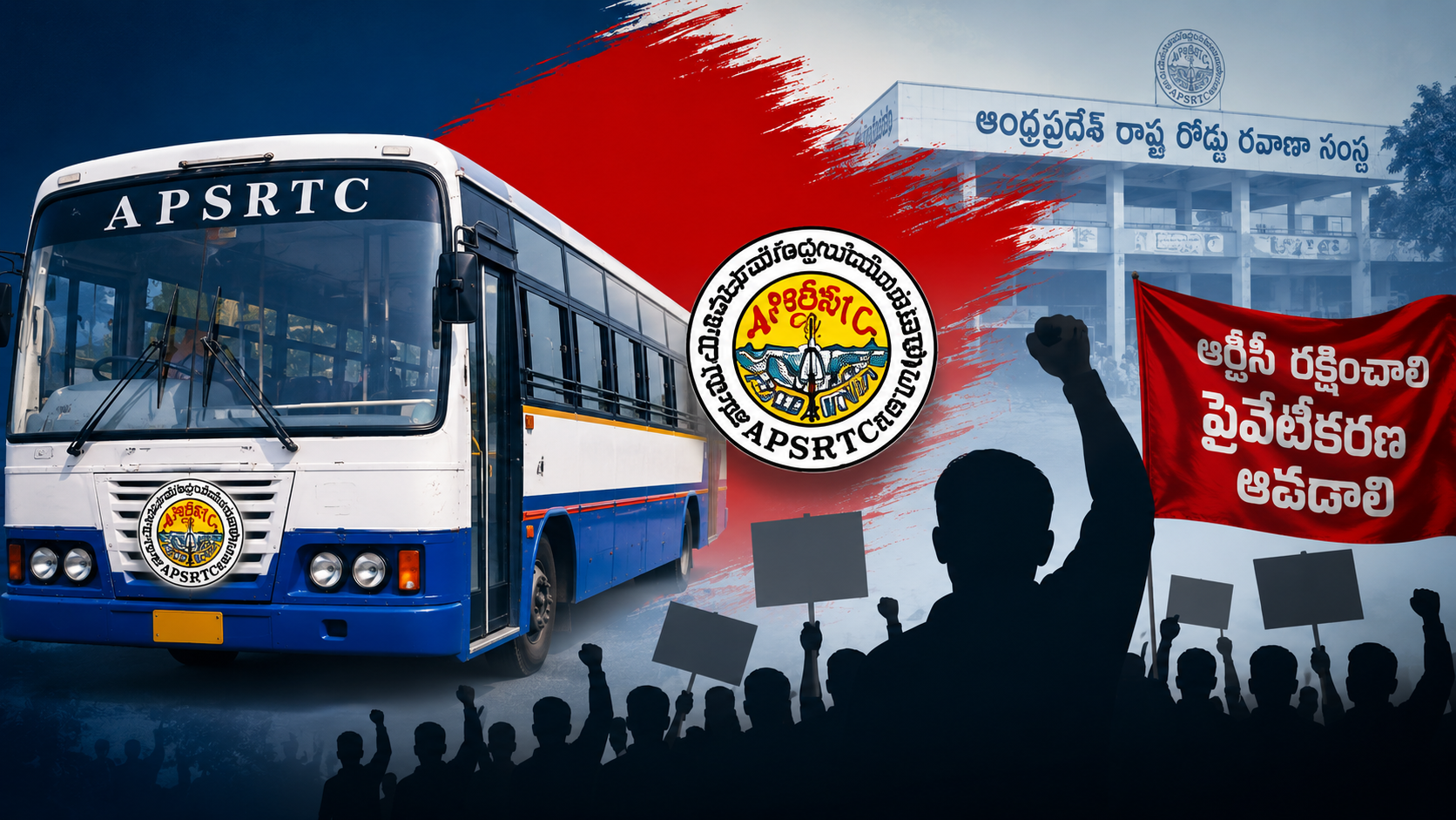 ఆర్టీసీ ప్రైవేటీకరణకు వ్యతిరేకంగా రెండో దశ ఉద్యమాన్ని ప్రకటించిన ఆర్టీసీ ఉద్యోగ సంఘాల జేఏసీ ప్రతీకాత్మక చిత్రం