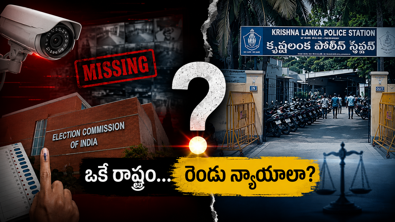 కృష్ణలంక పోలీస్ స్టేషన్ సీసీటీవీ ఫుటేజీల మాయం, ఎన్నికల సీసీటీవీ ఫుటేజీల వివాదంపై ప్రతిపక్షం లేవనెత్తుతున్న ప్రశ్నలను ప్రతిబింబించే ఫీచర్డ్ ఇమేజ్.