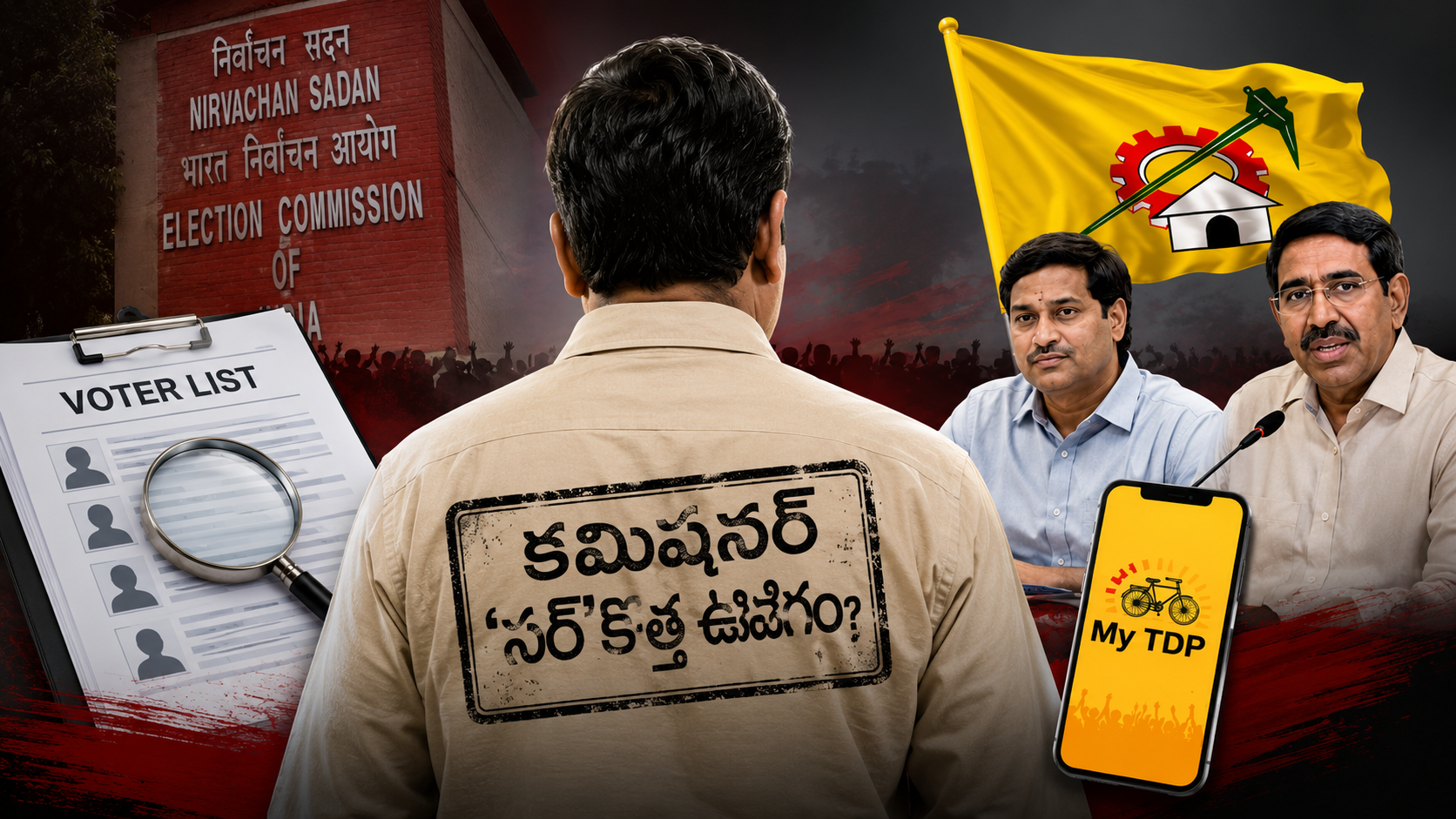 కమిషనర్ సర్ ప్రక్రియ వివాదం, మై టీడీపీ యాప్, నెల్లూరు ఓటర్ల జాబితా సవరణపై ఆరోపణలను సూచించే ఫీచర్డ్ ఇమేజ్