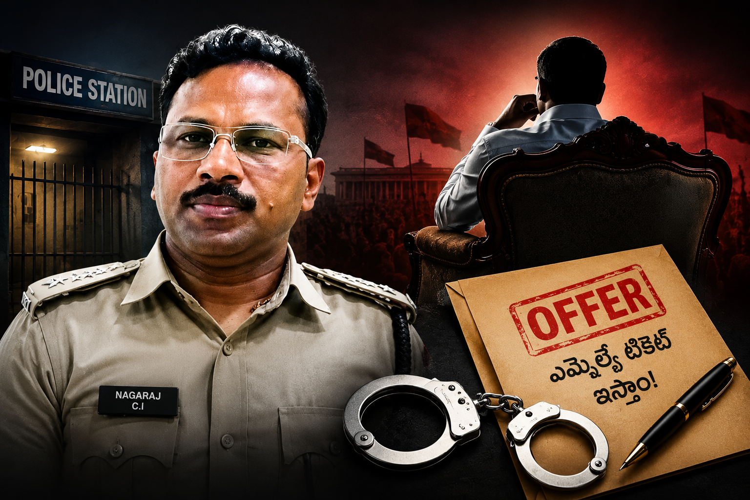 ఎమ్మెల్యే టికెట్ ఆఫర్ సీఐ నాగరాజు కేసుపై రాజకీయ ఆరోపణలను చూపిస్తున్న ఫీచర్డ్ ఇమేజ్