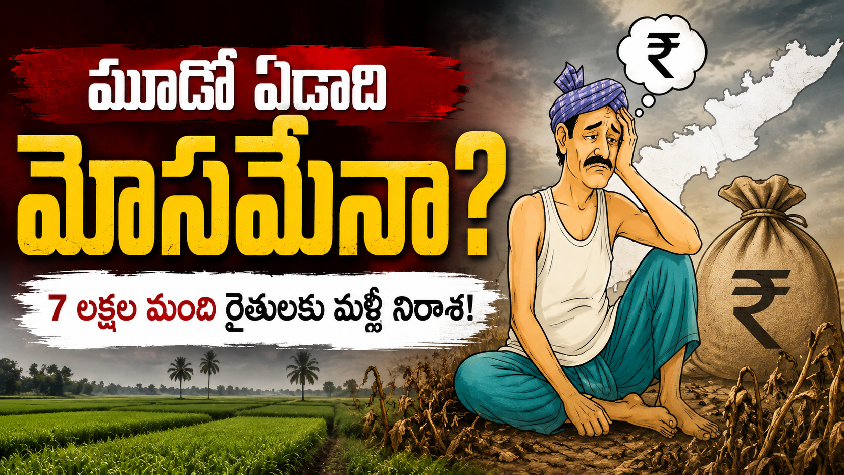 మూడో ఏడాదీ మోసమే – అన్నదాత సుఖీభవ పథకంలో 7 లక్షల మంది రైతులకు మళ్లీ నిరాశను చూపిస్తున్న రైతు ప్రతీకాత్మక చిత్రం