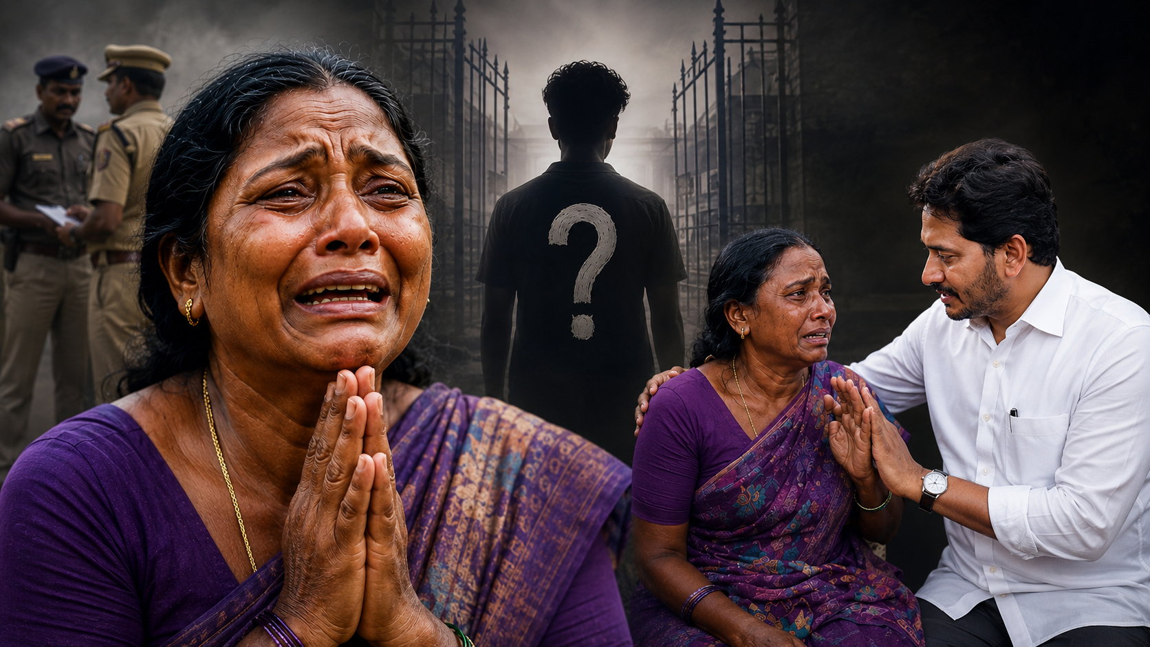 ఒక తల్లి రోదన నేపథ్యంలో బాధిత తల్లిని పరామర్శిస్తున్న నాయకుడి దృశ్యం