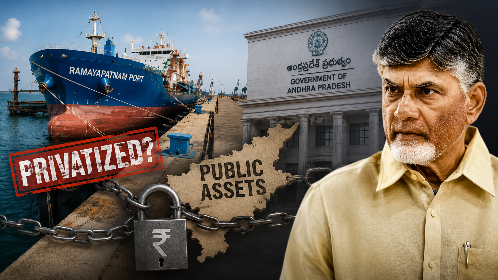 రామాయపట్నం పోర్టు ప్రైవేటీకరణపై రాజకీయ చర్చను సూచించే ఫీచర్డ్ ఇమేజ్