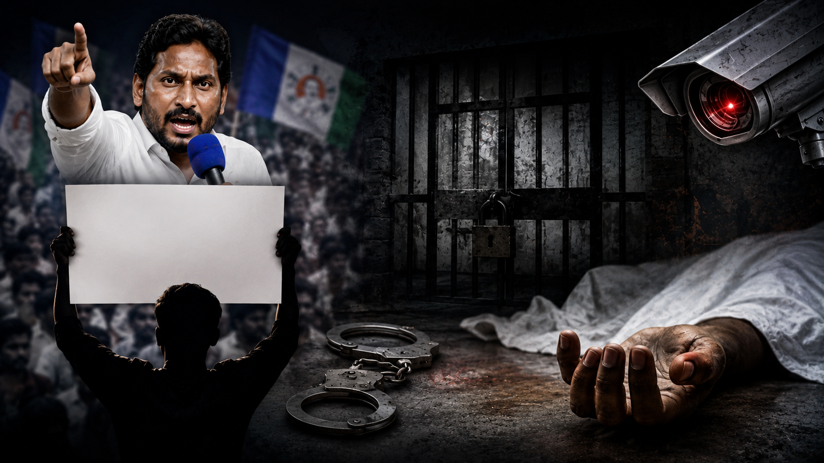 రప్ప రప్ప ఫ్లెక్సీ వివాదం, లాకప్ డెత్ ఆరోపణలు, పోలీస్ స్టేషన్ నేపథ్యంతో రూపొందించిన రాజకీయ వార్తా థంబ్‌నెయిల్