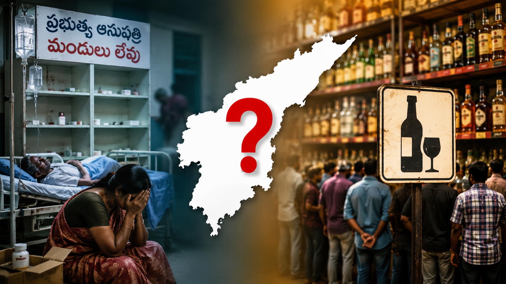 వైద్యం వికారం మద్యం మమకారం నేపథ్యంలో ప్రభుత్వ ఆస్పత్రుల్లో మందుల కొరత, మద్యం విక్రయాల విస్తరణపై విమర్శలు