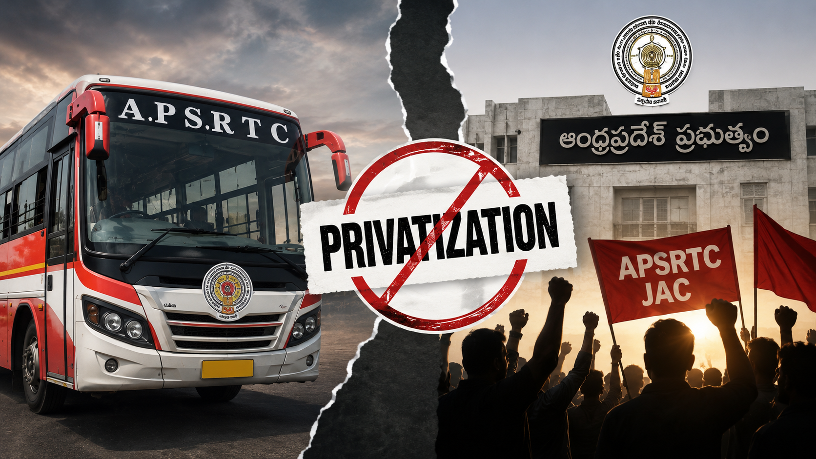 ఆర్టీసీ ప్రైవేటీకరణకు వ్యతిరేకంగా జేఏసీ ఆందోళన నేపథ్యంలో ఏపీఎస్ఆర్టీసీ బస్సు ప్రతీకాత్మక చిత్రం