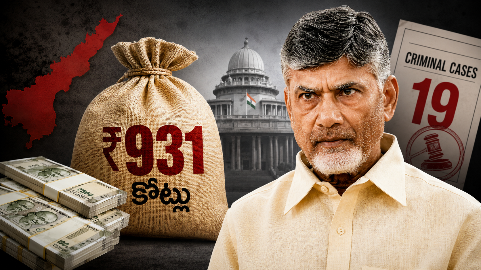 ఏడీఆర్ నివేదిక ప్రకారం చంద్రబాబు నాయుడు రూ.931 కోట్ల ఆస్తులు, 19 క్రిమినల్ కేసులను చూపిస్తున్న ఫీచర్డ్ ఇమేజ్.