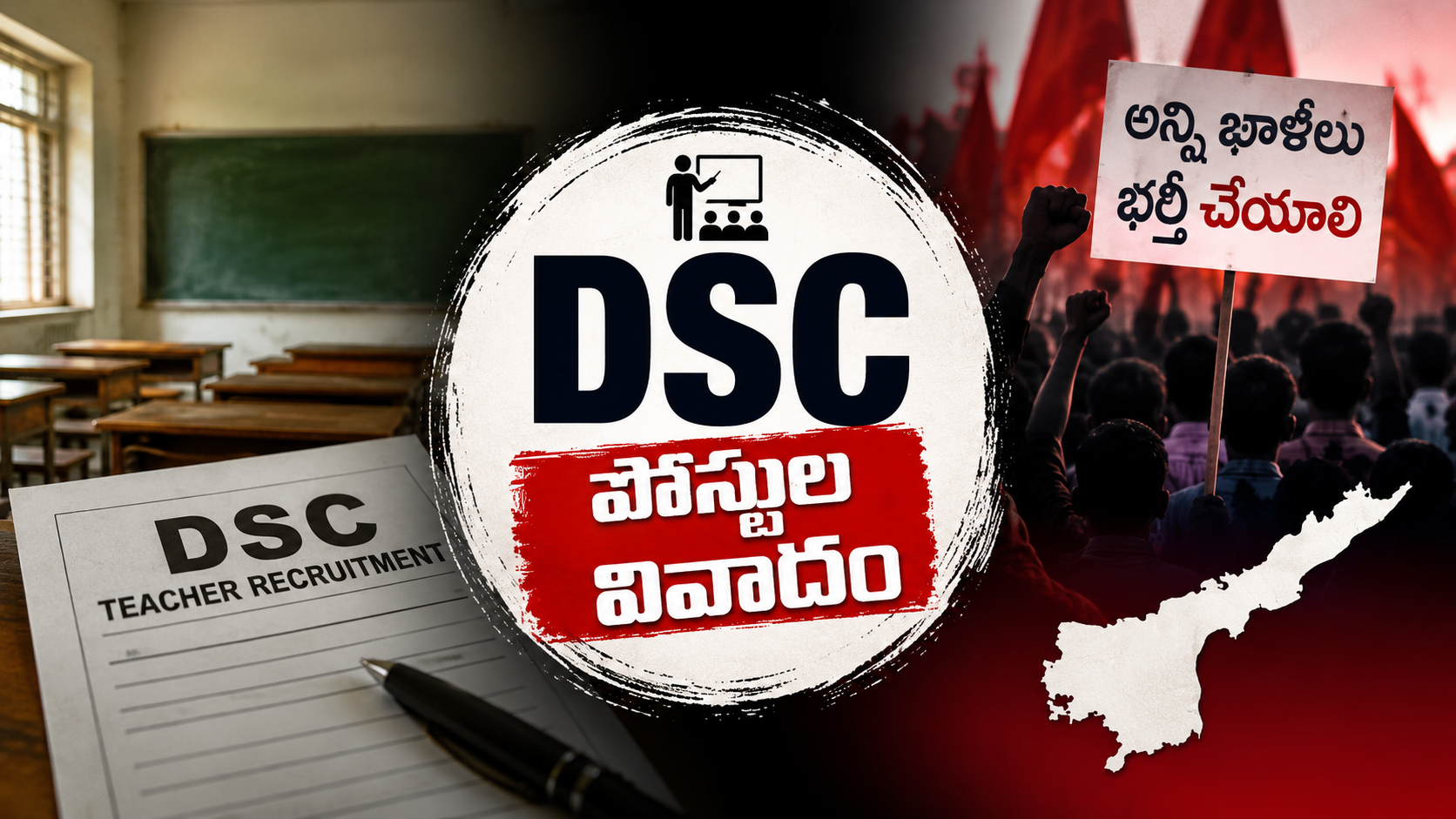 DSC పోస్టుల వివాదంపై టీచర్స్ సంఘాల నిరసన, అన్ని ఖాళీలు భర్తీ చేయాలని డిమాండ్ చేస్తున్న ఆంధ్రప్రదేశ్ ఉపాధ్యాయ సంఘాల ప్రతీకాత్మక చిత్రం.