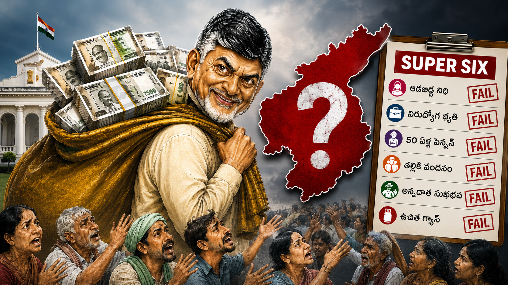 ఇంటింటికీ అబద్ధం – సూపర్ సిక్స్ హామీల అమలుపై టీడీపీ ప్రభుత్వంపై వస్తున్న విమర్శలను ప్రతిబింబించే ఫీచర్డ్ ఇమేజ్.