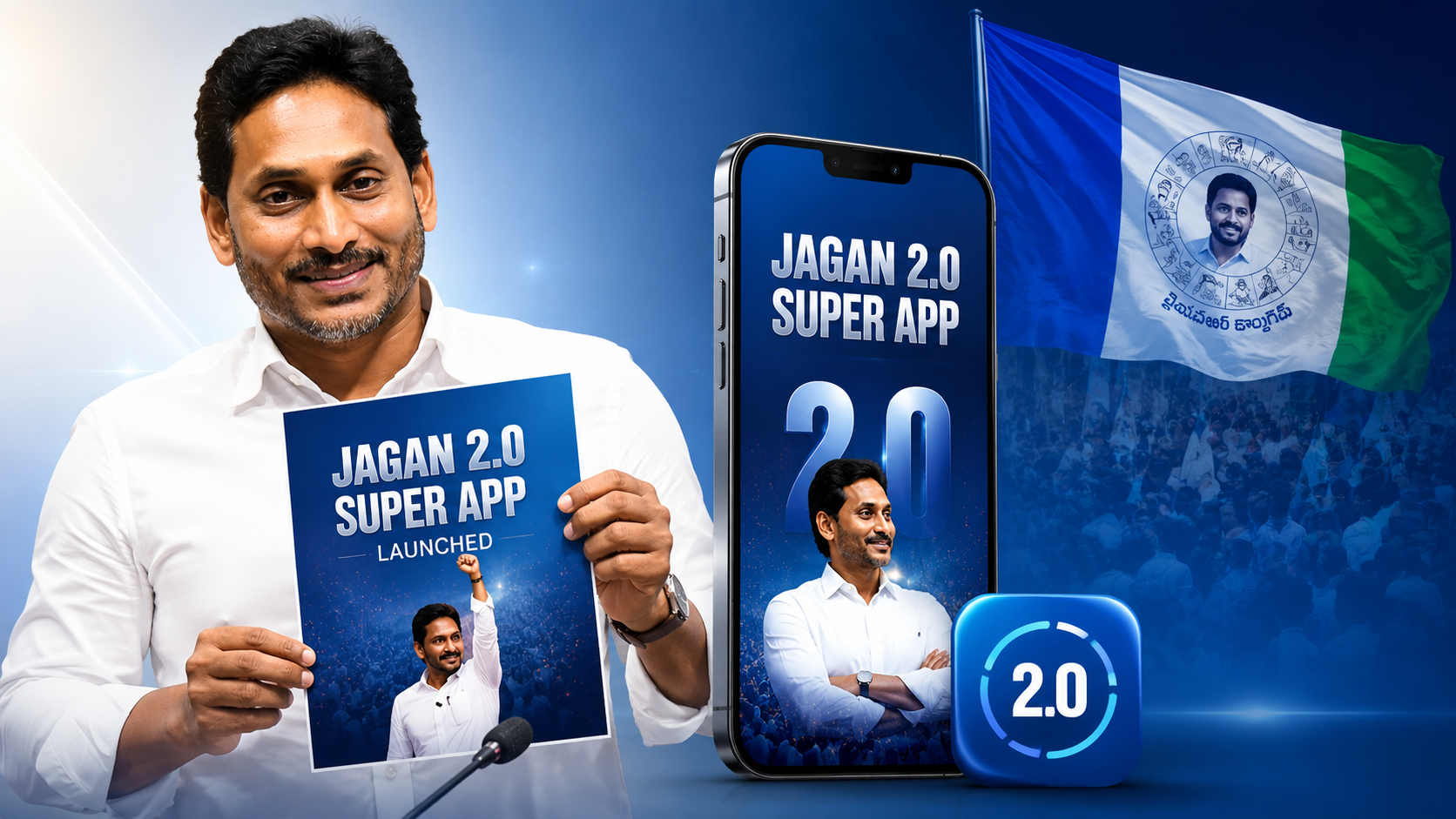 తాడేపల్లిలో వైయస్ జగన్ చేతుల మీదుగా జగన్ 2.0 సూపర్ యాప్ ప్రారంభిస్తున్న దృశ్యం