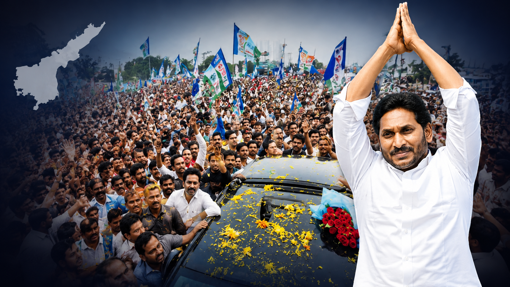 శ్రీకాకుళం పర్యటనలో వైఎస్ జగన్కు భారీగా తరలివచ్చిన జనసందోహం, ప్రజలకు అభివాదం చేస్తున్న దృశ్యం