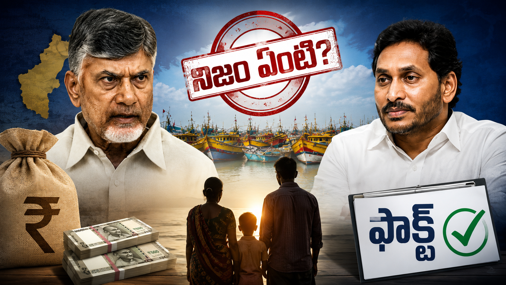 మత్స్యకారుల పరిహారం అంశంపై చంద్రబాబు, వైఎస్ జగన్ ప్రభుత్వాల పోలికను చూపిస్తున్న ఫీచర్డ్ ఇమేజ్