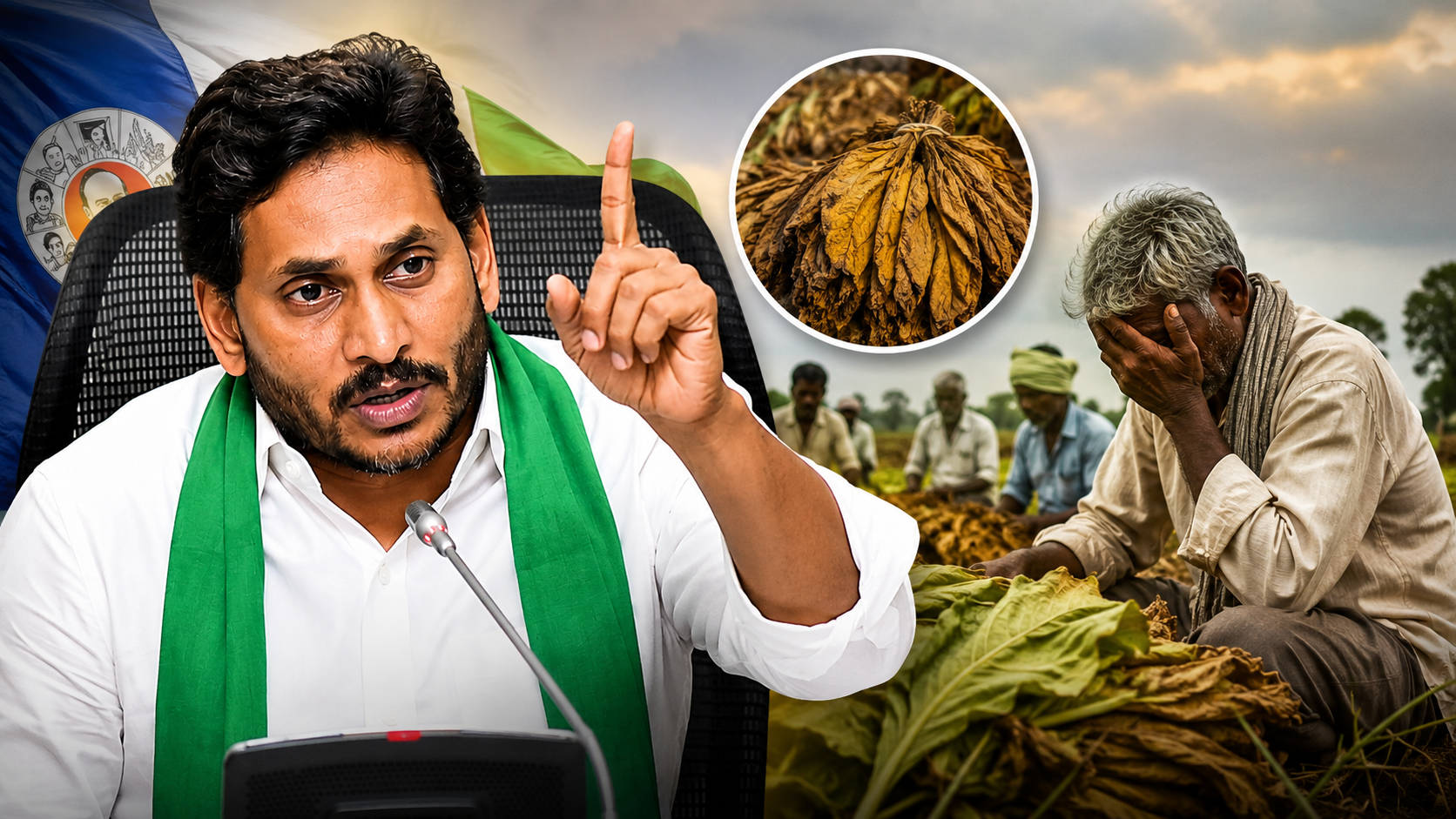 పొగాకు రైతుల సమస్యలపై ప్రభుత్వాన్ని విమర్శిస్తున్న వైఎస్ జగన్ – గిట్టుబాటు ధర కోసం రైతుల పోరాటం