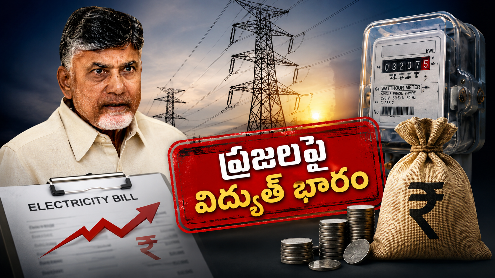 ప్రజలపై విద్యుత్ చార్జీల భారం, అధిక విద్యుత్ కొనుగోళ్లు, చంద్రబాబు ప్రభుత్వం, విద్యుత్ బిల్లులు, ఏపీఈఆర్‌సీ అంశాలపై రూపొందించిన ఫీచర్డ్ ఇమేజ్.