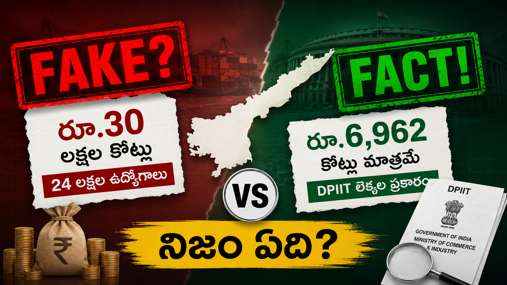 ఏపీ పెట్టుబడుల ఫ్యాక్ట్ చెక్: రూ.30 లక్షల కోట్ల ప్రచారం Vs కేంద్రం వెల్లడించిన రూ.6,962 కోట్ల గణాంకాలు