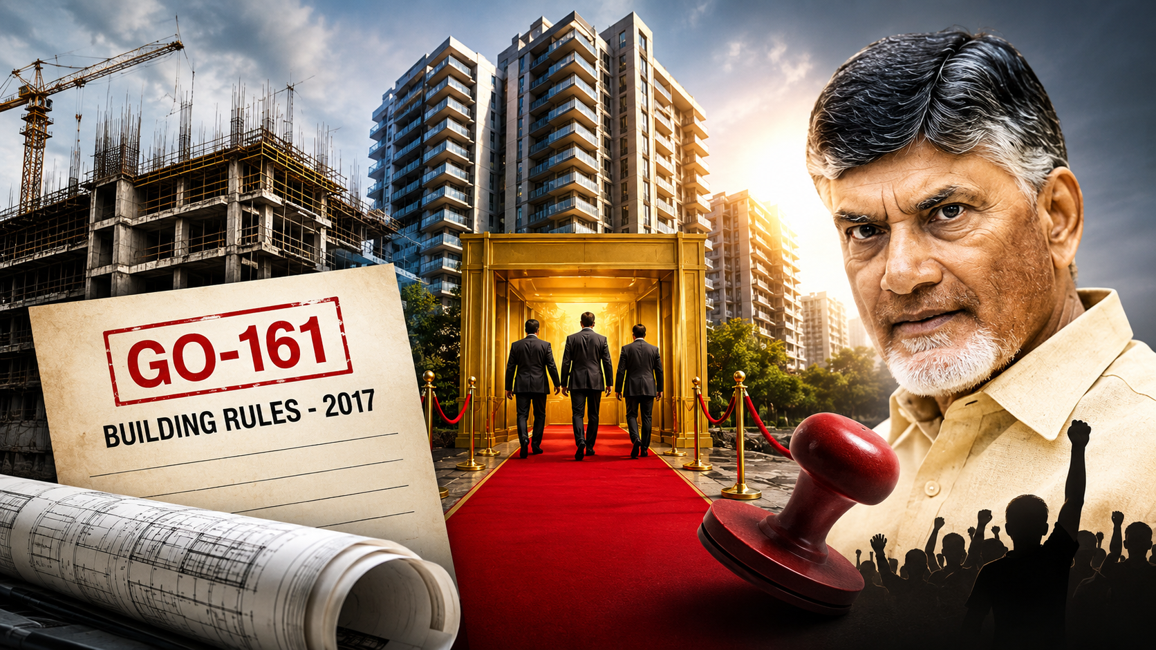 జీఓ-161 ద్వారా బిల్డింగ్ రూల్స్-2017లో సవరణలు, రియల్ ఎస్టేట్ లాబీకి అనుకూలంగా నిబంధనలు సడలించారనే ఆరోపణలపై రూపొందించిన ఫీచర్డ్ ఇమేజ్.