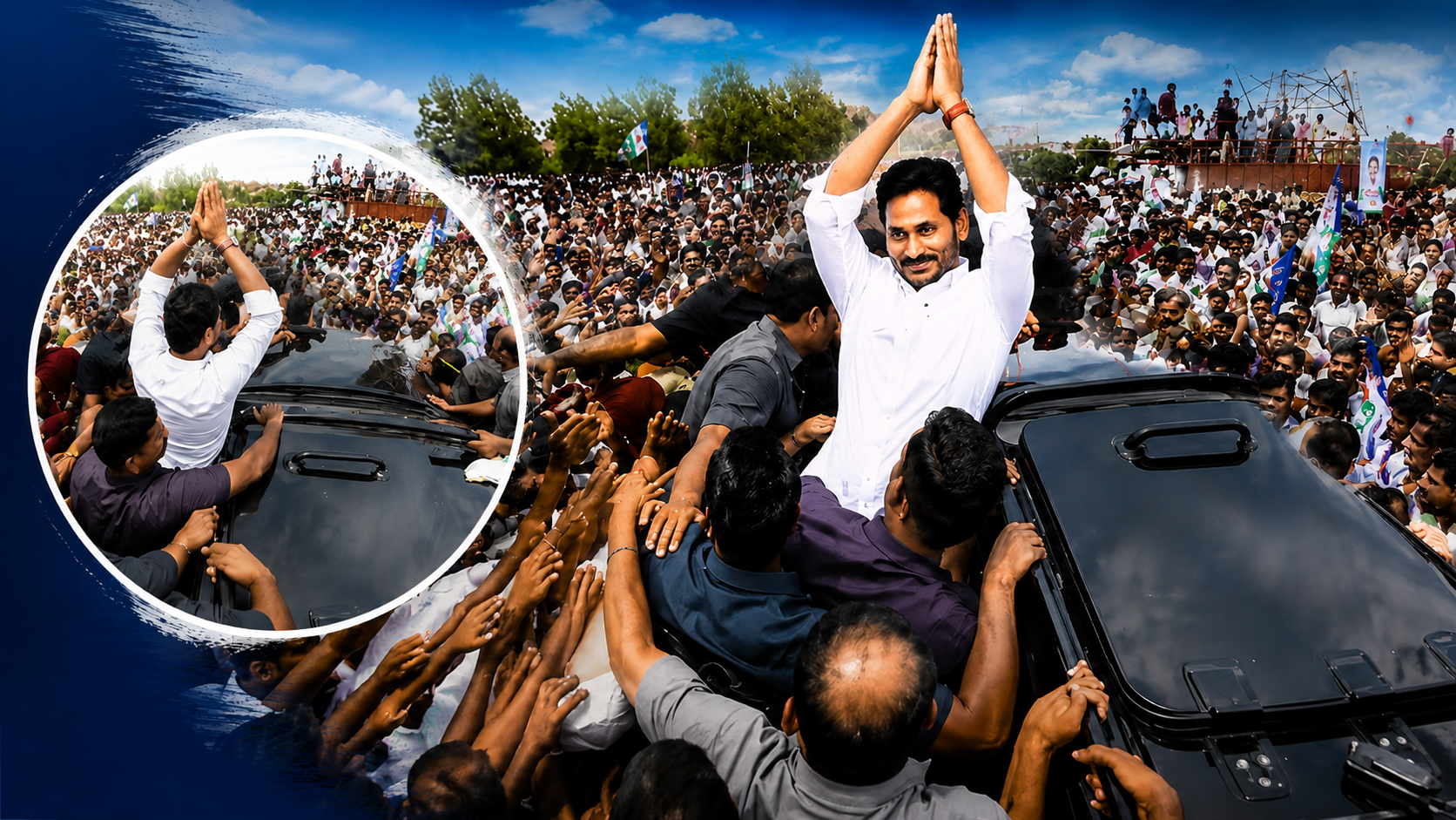 కర్నూలు జనప్రవాహం మధ్య ప్రజలకు అభివాదం చేస్తున్న జగన్