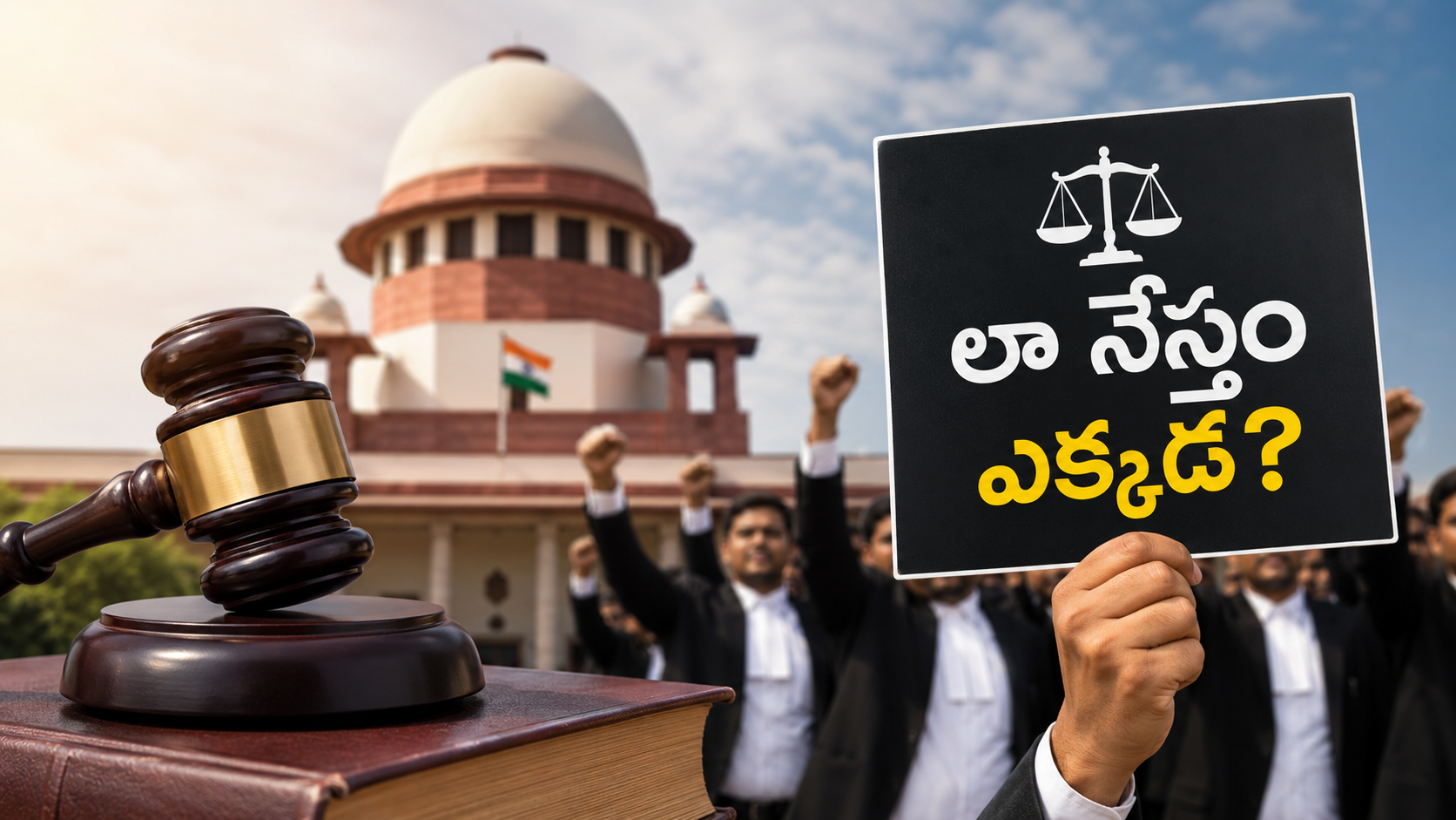 లా నేస్తం రూ.10 వేల హామీ అమలు చేయాలని డిమాండ్ చేస్తూ నిరసన వ్యక్తం చేస్తున్న జూనియర్ న్యాయవాదులు – న్యాయమిత్ర పథకంపై రాజకీయ వివాదం.