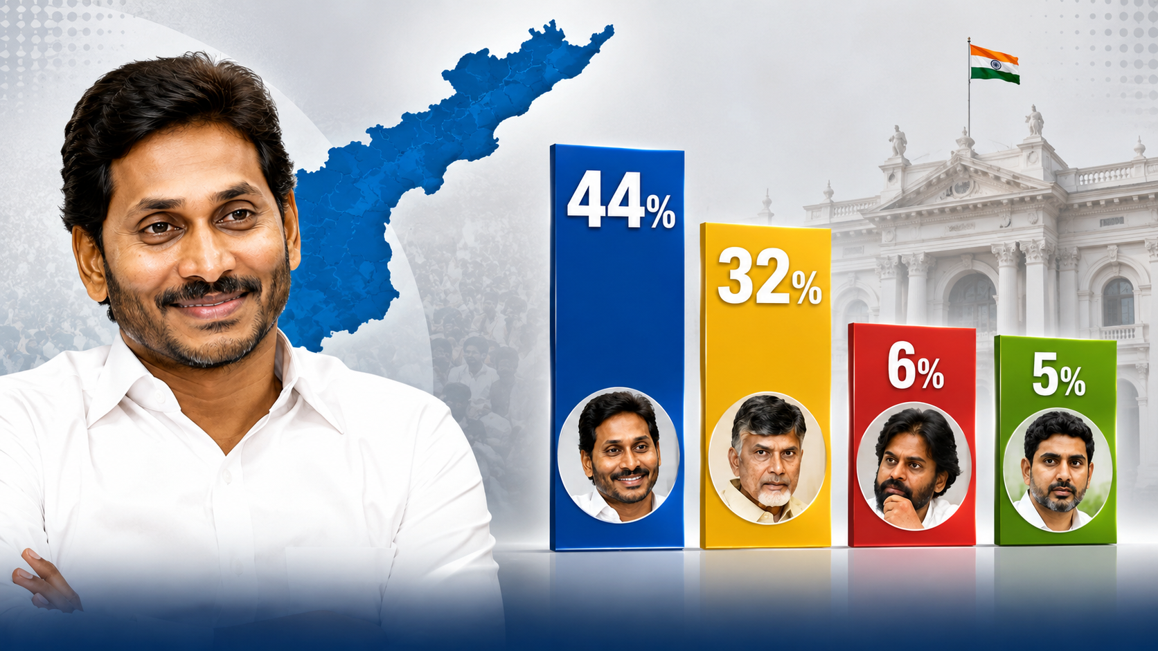 మూడ్ ఆఫ్ ఆంధ్రా సీఎం సర్వేలో జగన్‌కు 44 శాతం మద్దతు