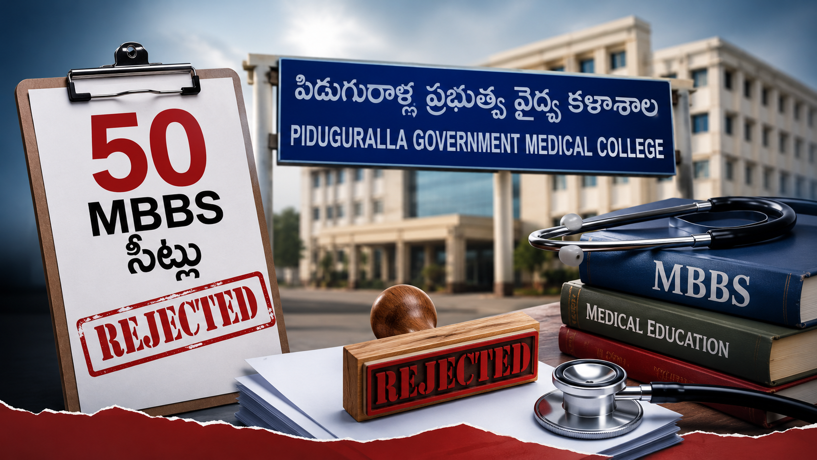పిడుగురాళ్ల మెడికల్ కాలేజీకి 50 ఎంబీబీఎస్ సీట్ల నిరాకరణ