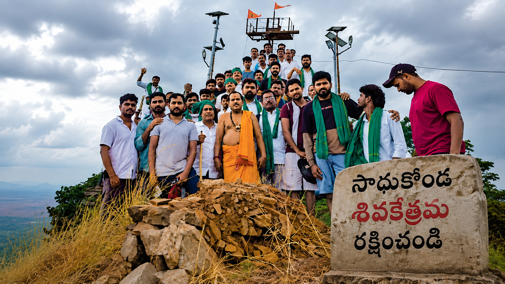 సాధుకొండలో మైనింగ్‌కు వ్యతిరేకంగా 1,500 అడుగుల కొండను అధిరోహించి శివనామస్మరణతో నిరసన తెలిపిన భక్తులు