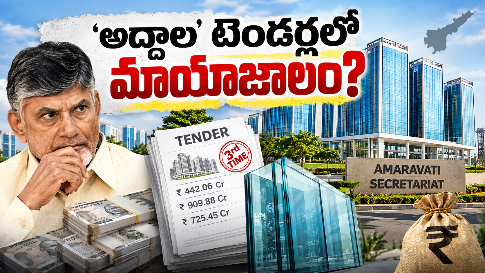 అద్దాల టెండర్లు – అమరావతి శాశ్వత సచివాలయ టవర్ల అద్దాల పనులపై రూ.553.51 కోట్ల వ్యత్యాసం