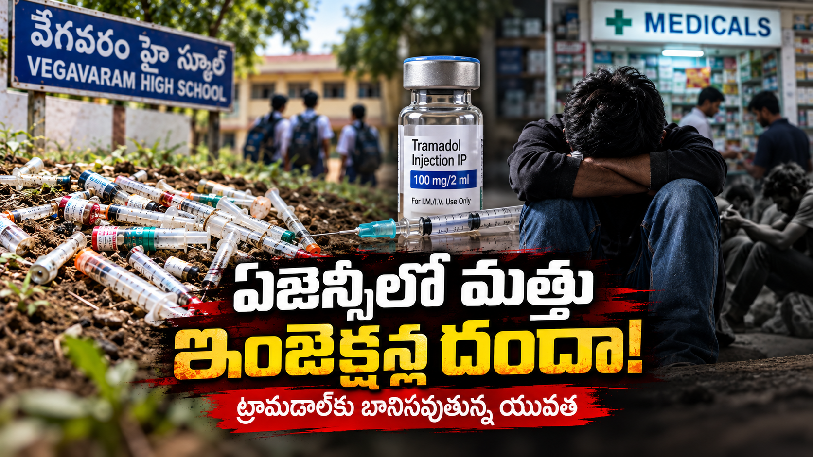 ఏజెన్సీలో మత్తు ఇంజెక్షన్ల దందా – ట్రామడాల్ ఇంజెక్షన్లు, వినియోగించిన సిరంజీలు