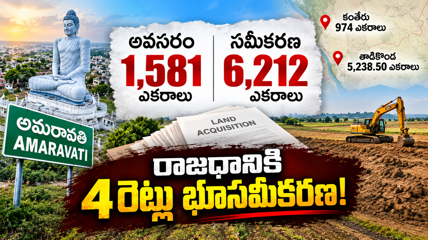 అమరావతి భూసమీకరణలో 1,581 ఎకరాల అవసరానికి 6,212 ఎకరాల సమీకరణ