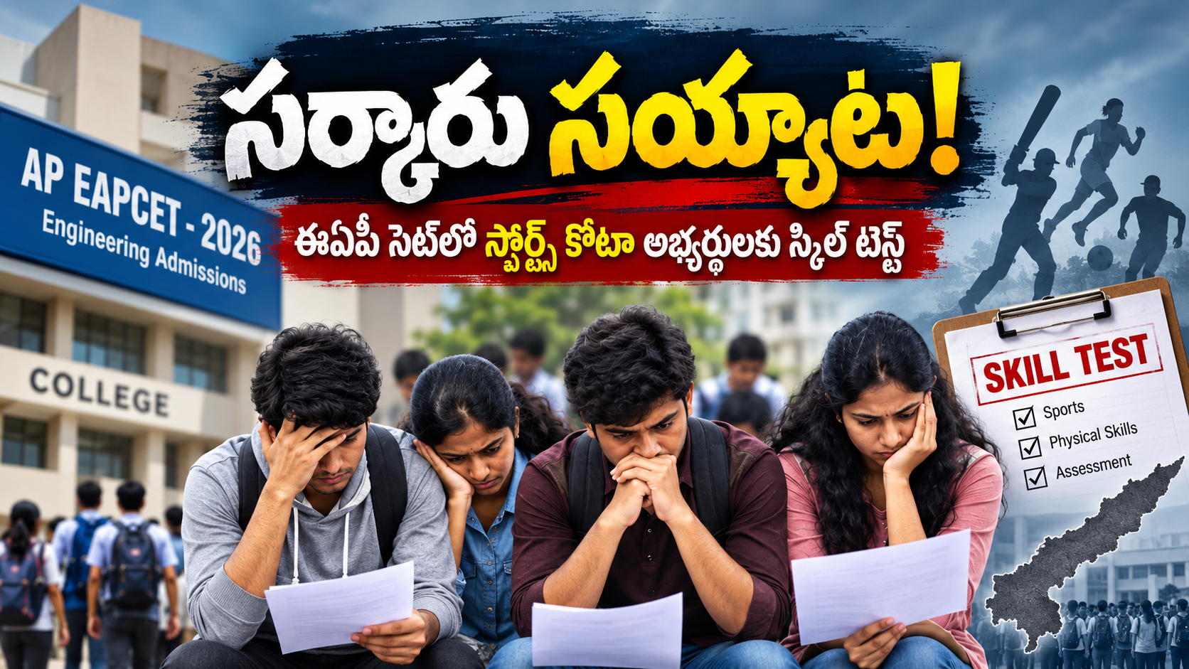 ఏపీ ఈఏపీ సెట్‌ 2026 స్పోర్ట్స్‌ కోటా స్కిల్‌ టెస్ట్‌ కోసం ఎదురుచూస్తున్న విద్యార్థులు