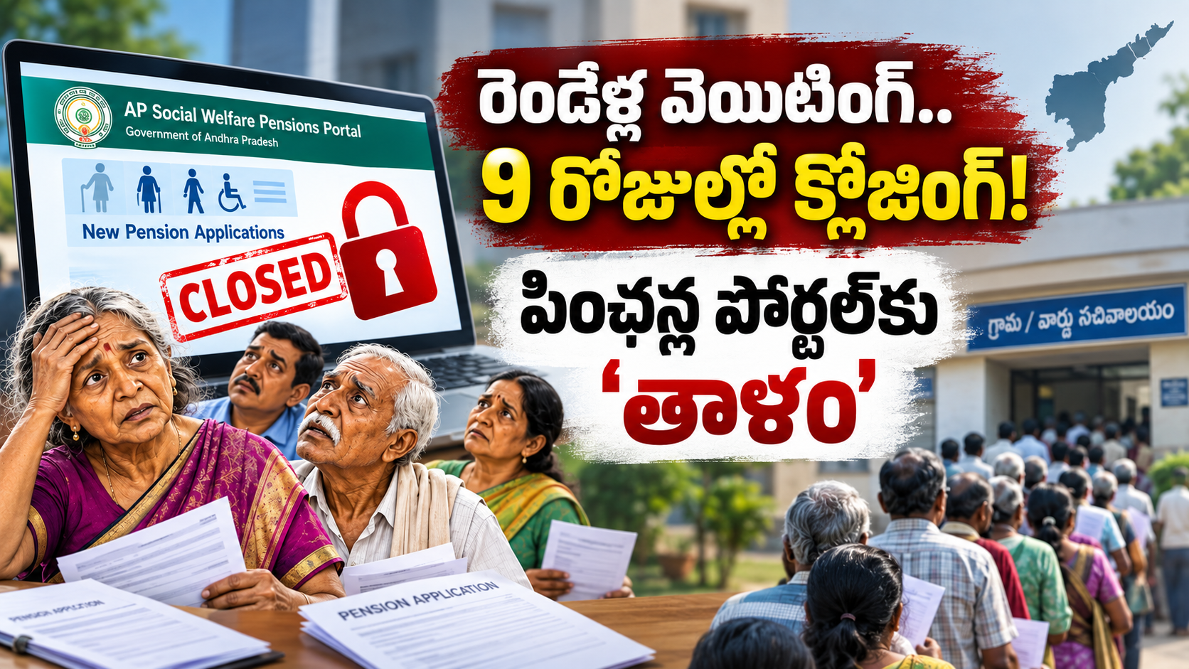కొత్త పింఛన్ల దరఖాస్తులు కోసం మూసివేసిన ఏపీ పింఛన్ల పోర్టల్