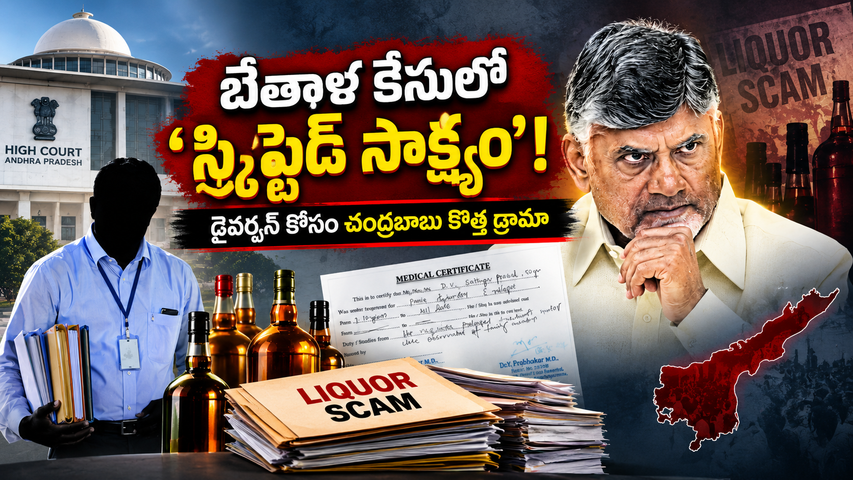 లిక్కర్ కేసు సిట్ దర్యాప్తుపై సాక్ష్యం, వైద్య పత్రాలు, మద్యం సీసాలతో రూపొందించిన వార్తా చిత్రం