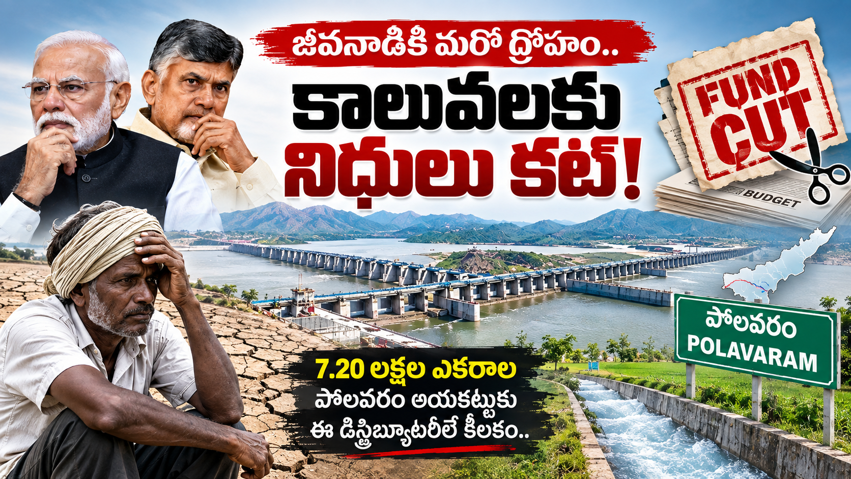 పోలవరం డిస్ట్రిబ్యూటరీ కాలువల నిధులు కట్ కావడంతో 7.20 లక్షల ఎకరాల ఆయకట్టుపై ఆందోళన