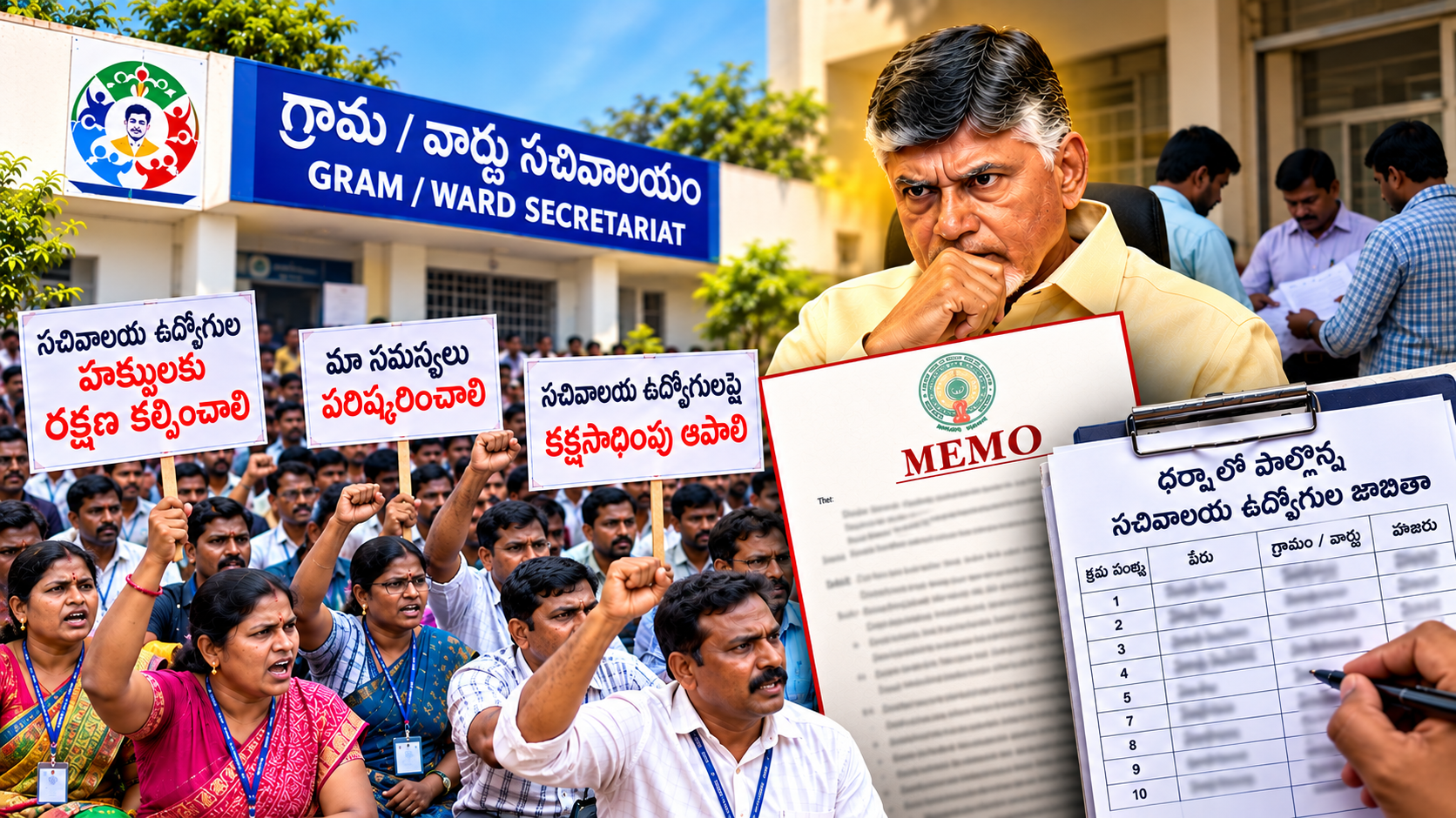 సచివాలయ ఉద్యోగుల ధర్నా నేపథ్యంలో మెమోలు, ఉద్యోగుల జాబితా