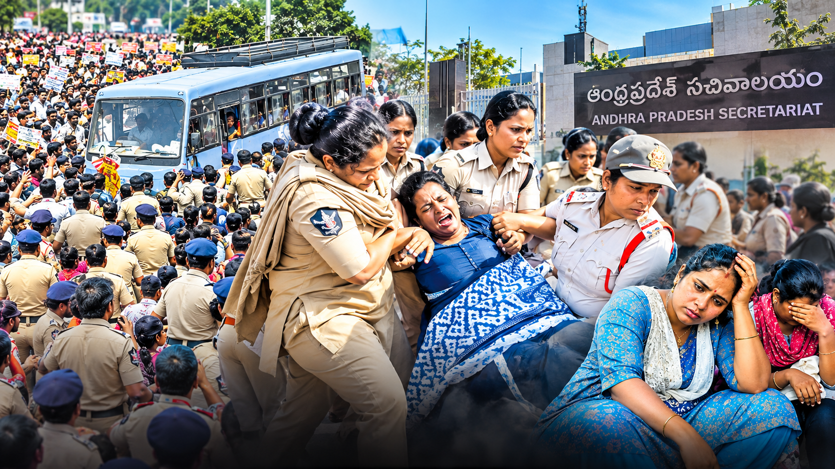 సచివాలయ ఉద్యోగుల ఆందోళన నేపథ్యంలో పోలీసుల నిర్బంధం
