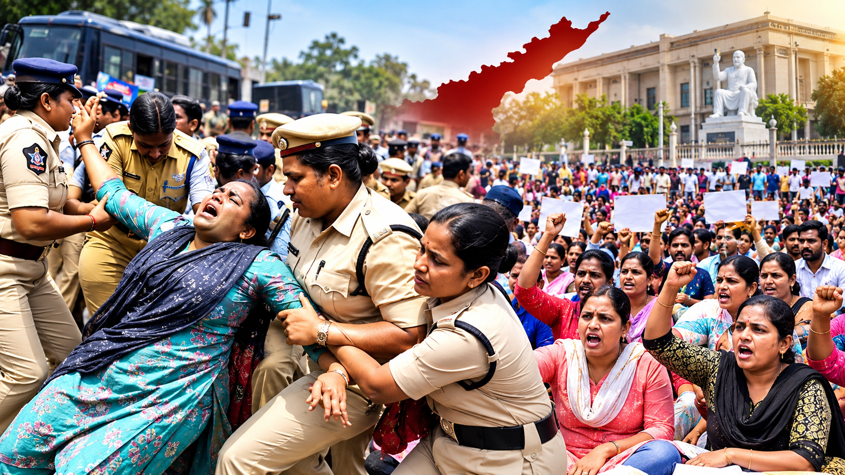 సచివాలయ ఉద్యోగుల ఆందోళన విజయవాడలో