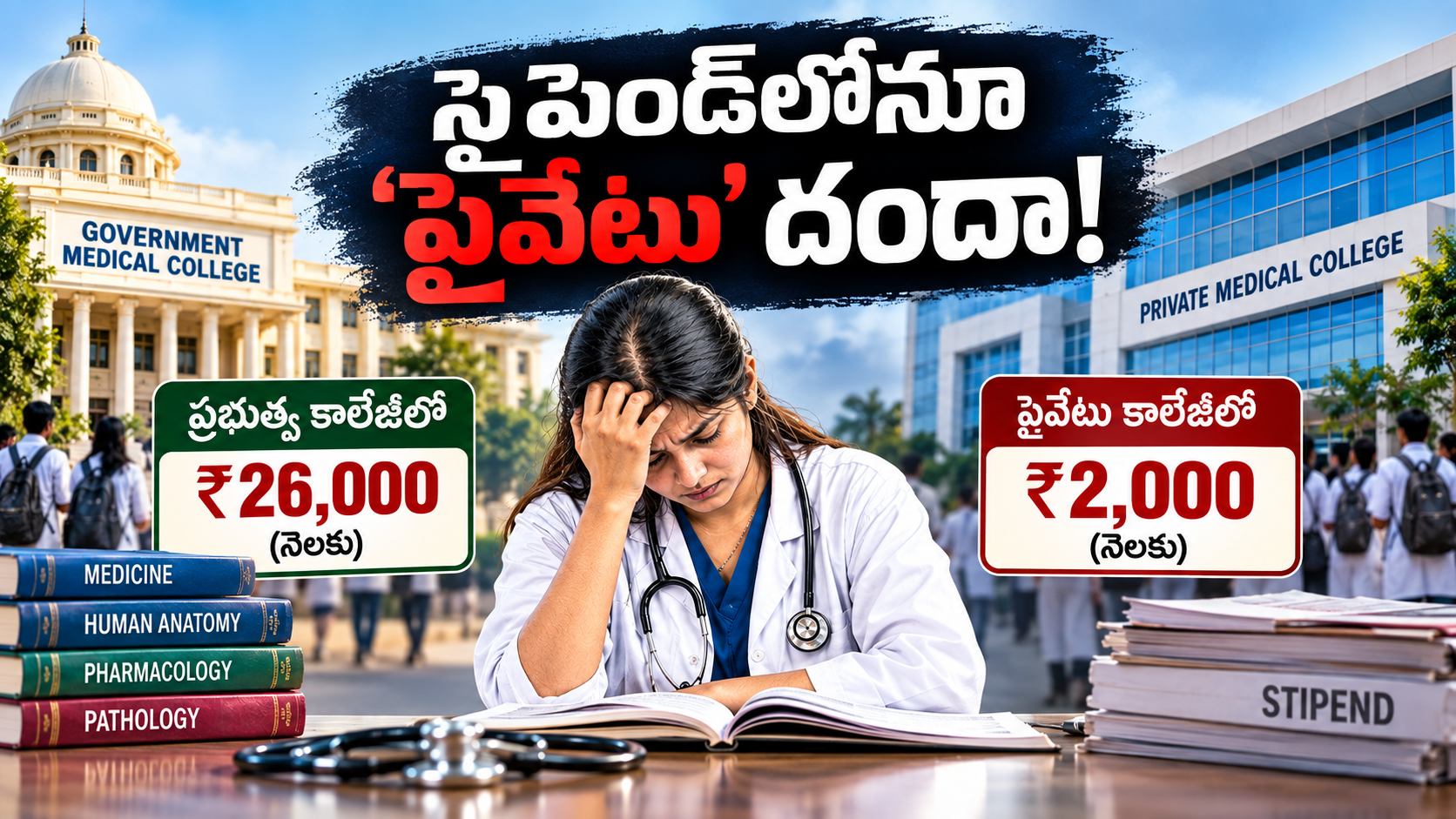 స్టైపెండ్‌లో ప్రైవేటు దందా – ప్రభుత్వ, ప్రైవేటు మెడికల్ కాలేజీల్లో వైద్య విద్యార్థుల స్టైపెండ్ వ్యత్యాసం