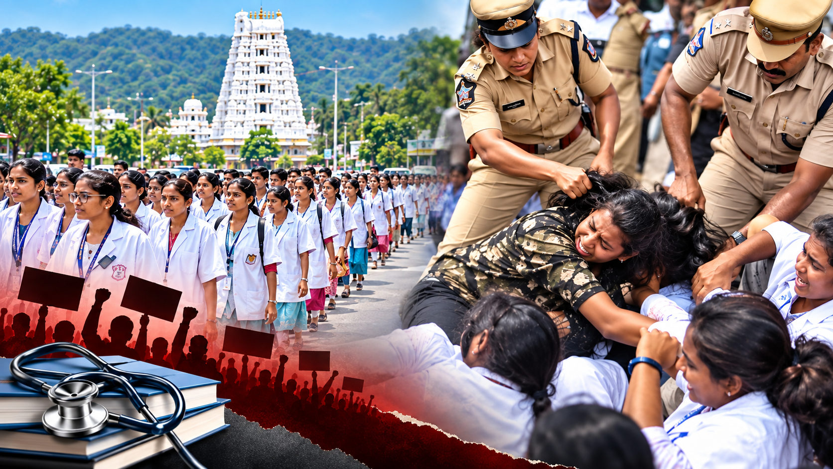 తిరుపతి పారామెడికల్ విద్యార్థుల ఆందోళన సందర్భంగా పోలీసుల చర్యలు