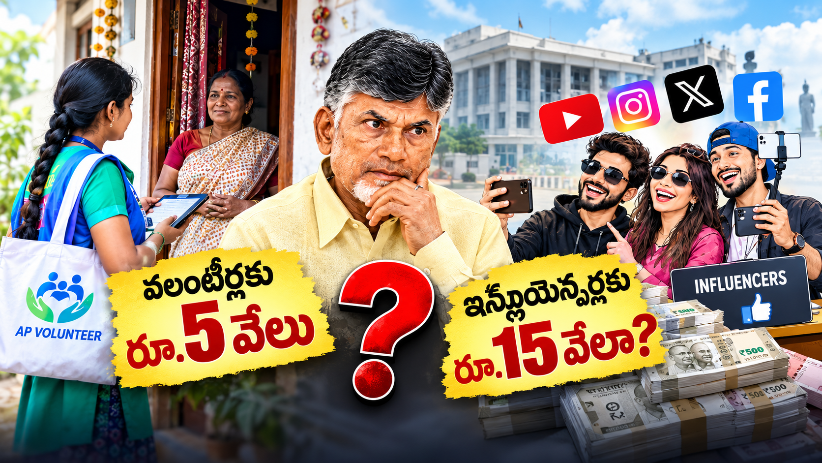 వలంటీర్లకు రూ.5 వేలు, ఇన్‌ఫ్లుయెన్సర్లకు రూ.15 వేలు చెల్లింపులపై ప్రశ్నలు