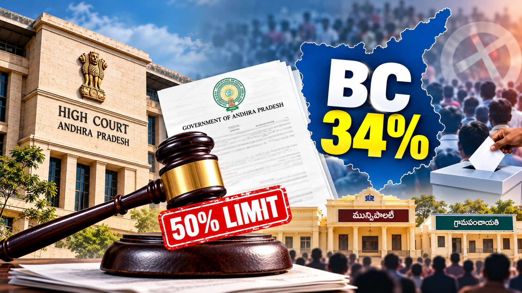 ఏపీ బీసీ రిజర్వేషన్లు 34 శాతం కోటా, 50 శాతం రిజర్వేషన్ పరిమితిపై హైకోర్టు తీర్పు