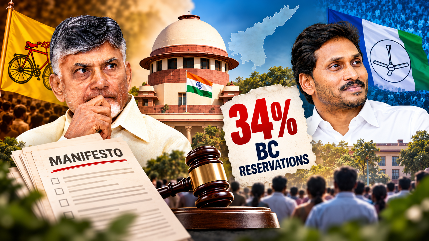 బీసీలకు 34 శాతం రిజర్వేషన్లు – చంద్రబాబు ప్రభుత్వం, మేనిఫెస్టో, సుప్రీంకోర్టు అంశాలపై రాజకీయ కథనం